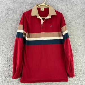 Flying Scotsman Sweater Men's M Red Knit Cotton Stripes Canvas Collar USA Made